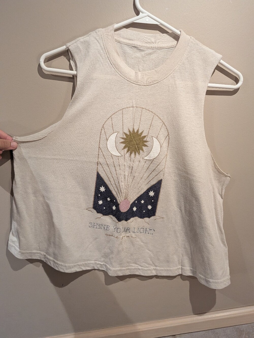 Spiritual Gangster, Shine Your Light Muscle Tank, Cream, Size L